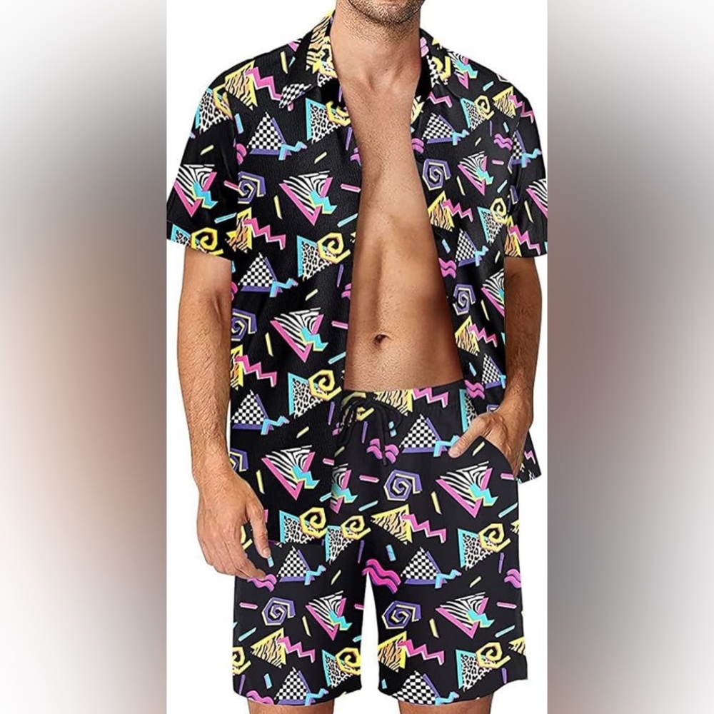 Fashion Nova NWT Bel-Air men’s geometric all over print 2 piece set Large